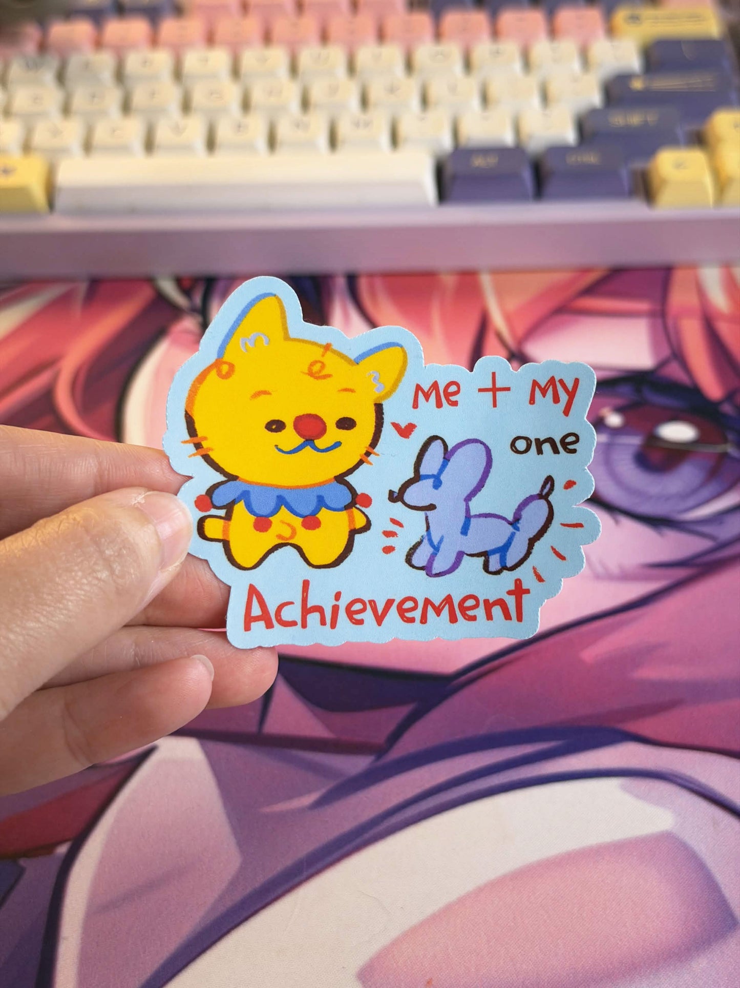 "Me + My One Achievement" Clown Cat Sticker