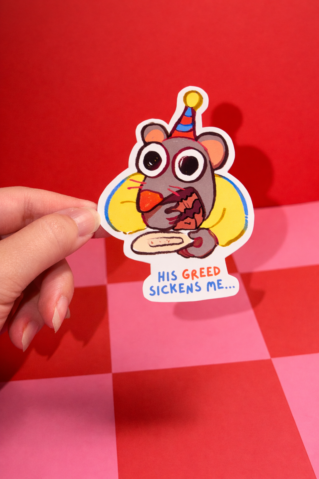 "His Greed Sickens Me" Clown Rat Sticker